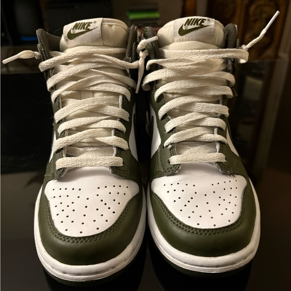 Nike White and Olive Green High-Top Sneakers
